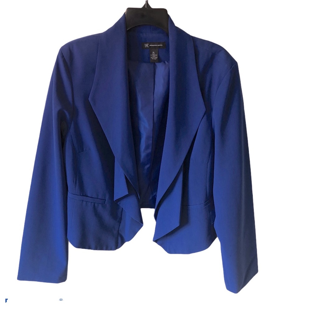 INC Royal blue open front high-low suit jacket
